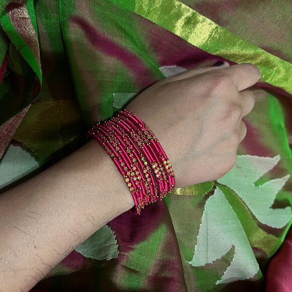 hot pink rani pink and gold silk thread bangle set Desi Wedding haldi - Picture 7 of 12